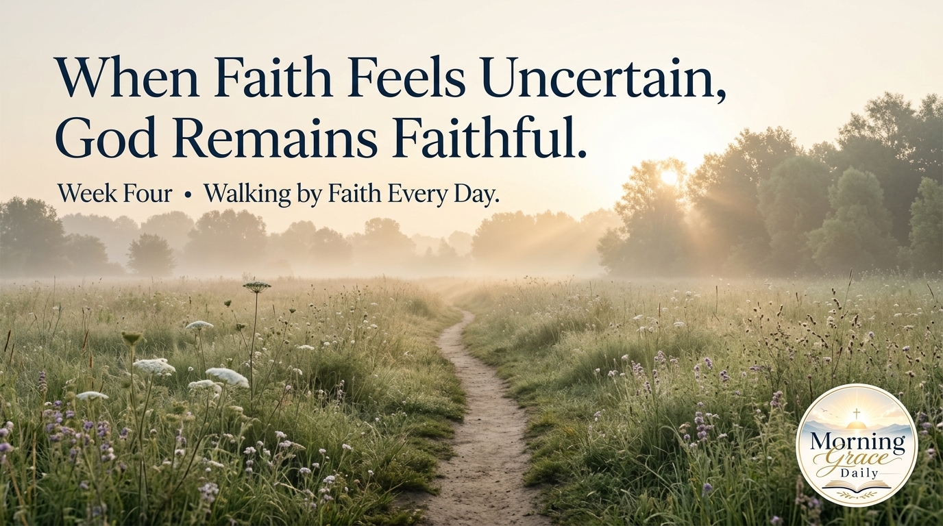 Faith when life feels uncertain devotional image showing a peaceful path through morning light symbolizing trust in God's guidance.