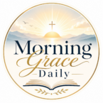 Morning Grace Daily logo featuring a sunrise, cross, open Bible, and the words "Morning Grace Daily."