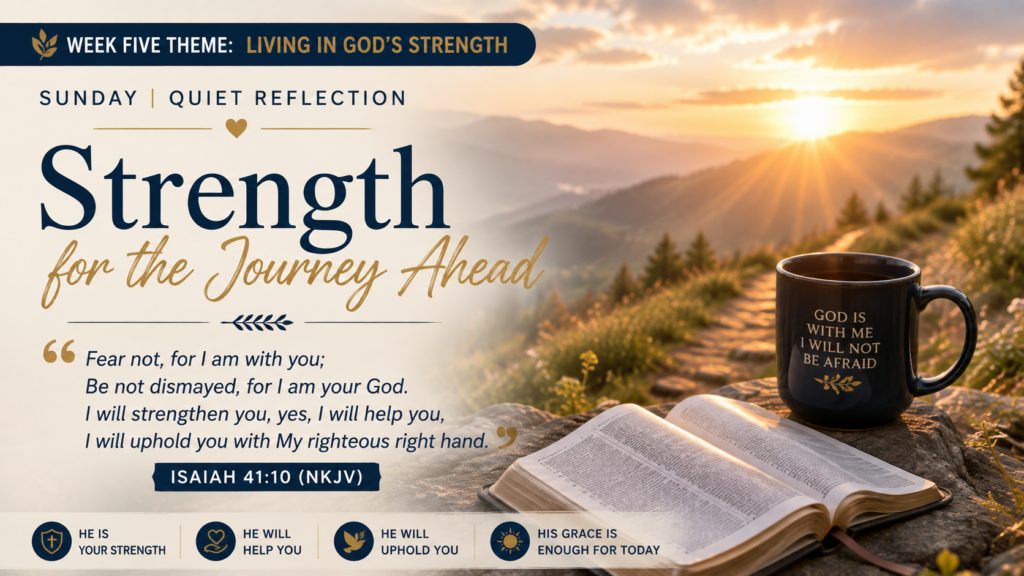 Strength for the journey ahead devotional image showing peaceful morning light symbolizing God’s help, strength, and faithful presence.
