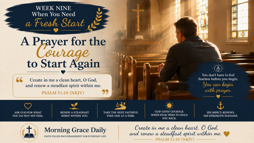 Prayer for a fresh start devotional image representing courage, renewal, prayer, and trusting God for strength to begin again.