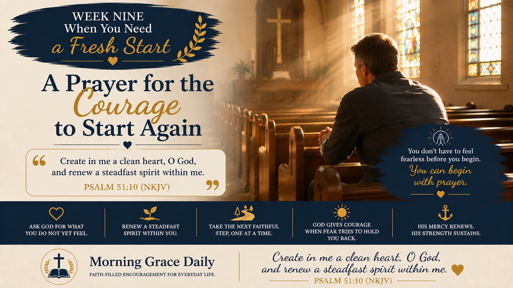 Prayer for a fresh start devotional image representing courage, renewal, prayer, and trusting God for strength to begin again.