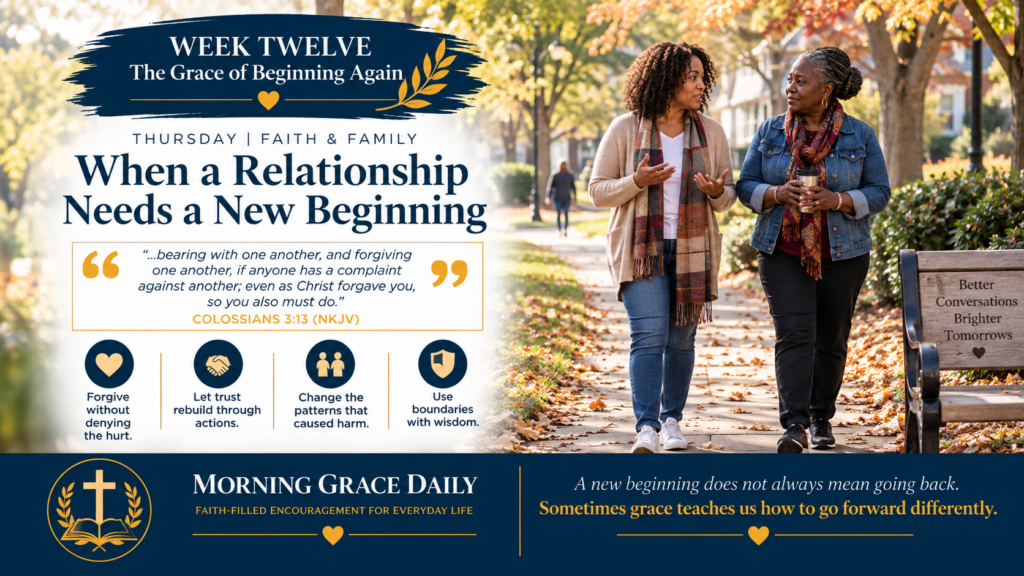 Forgiveness and new beginnings devotional image showing two adult sisters reconnecting during a walk through a neighborhood park.