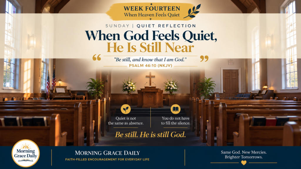 When God feels quiet devotional image showing an empty church sanctuary in the stillness of early morning.