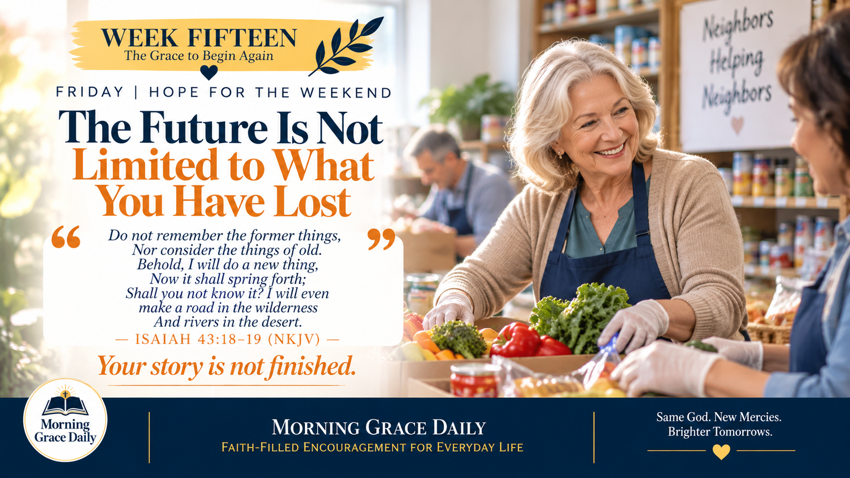 Hope after loss and disappointment devotional showing a mature woman discovering renewed purpose through volunteer work.
