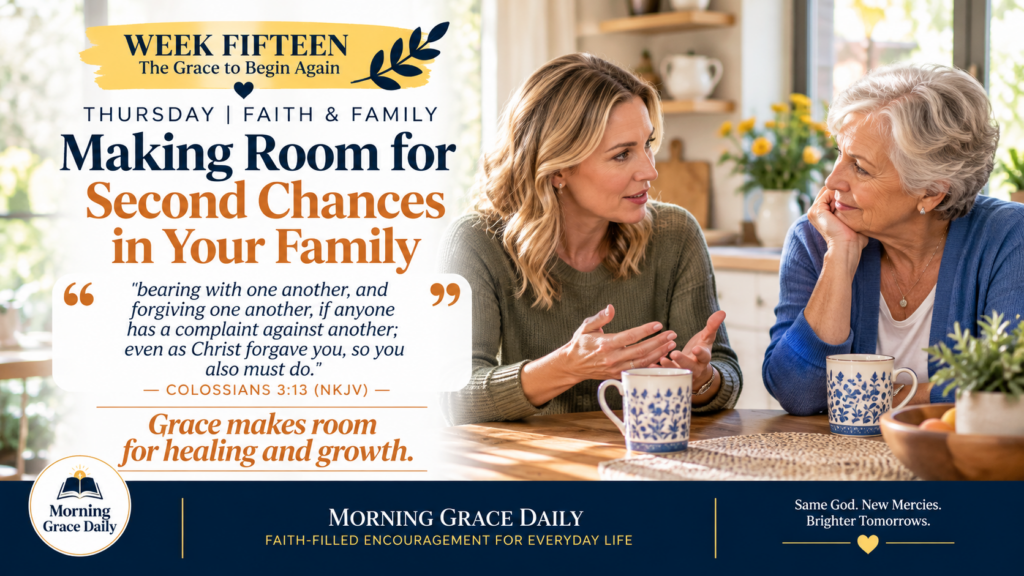 Second chances in your family devotional showing a mother and adult daughter sharing a thoughtful conversation at home.