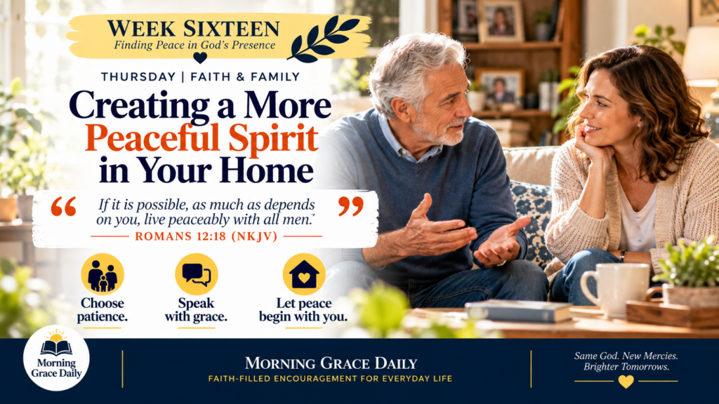 Creating peace in your home devotional featuring a father and adult daughter sharing a thoughtful conversation in a comfortable living room.