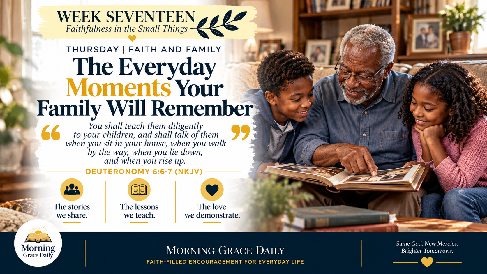 Building faith through family moments as a grandfather shares treasured family photographs and stories with his grandchildren.